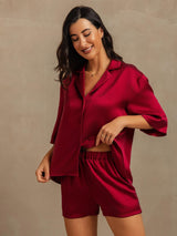 [Viini] SilkSilky-FI 19Momme Puolihiha Notkokaulus Naisten Pyjamat 007