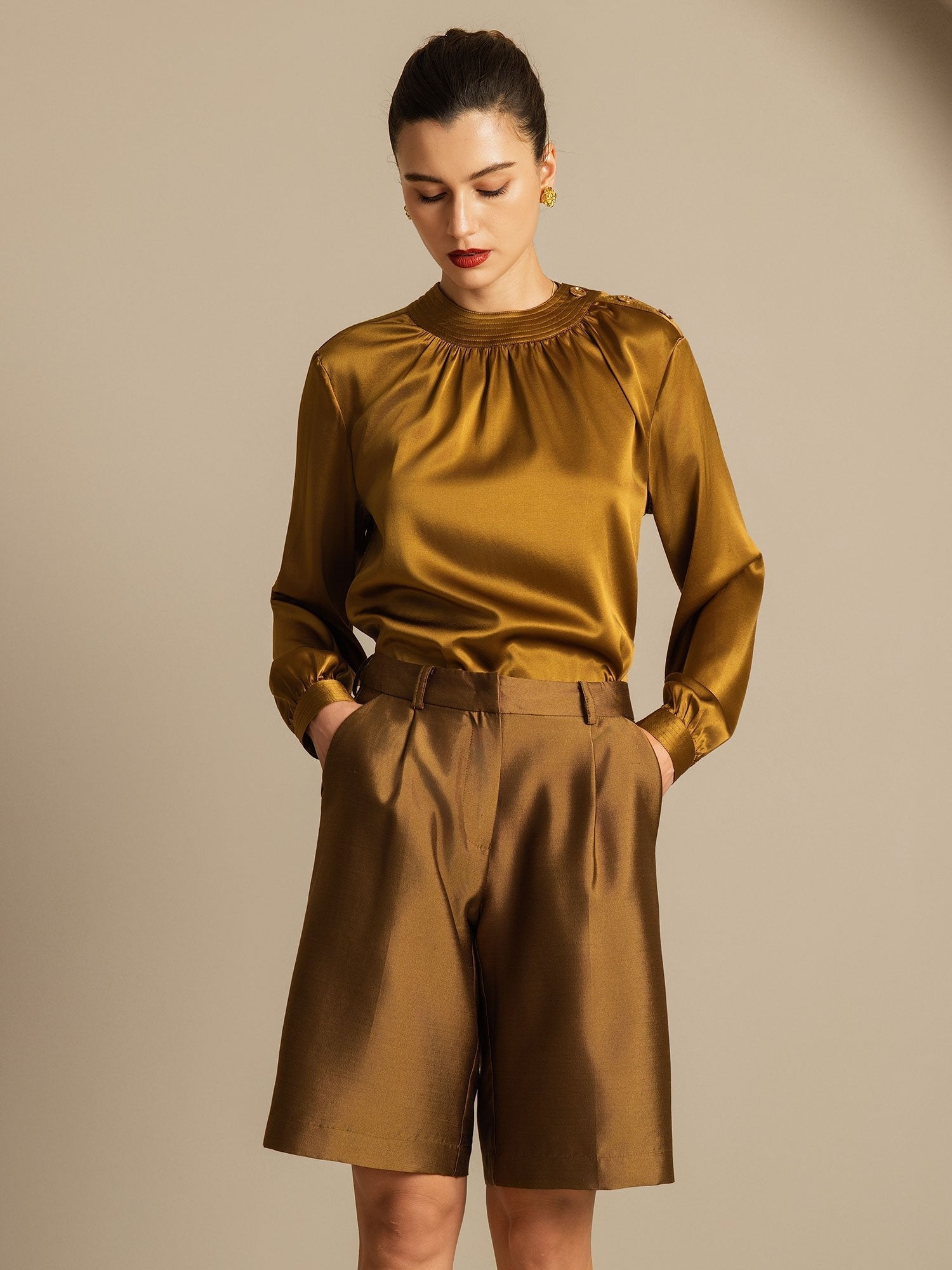 [Pronssi] SilkSilky-FI 32Momme Silk-Wool Blend Womens Shorts 005,