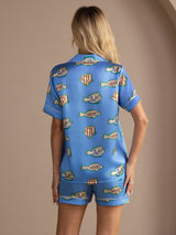 [Sininen Kala] SilkSilky-FI Short Sleeve Lapel Collar Naisten Pyjamat 002