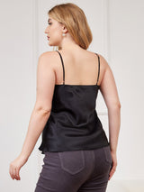 [Musta] SilkSilky-FI Spagettihihna V Pääntie Plus-koon Camisole Top 002