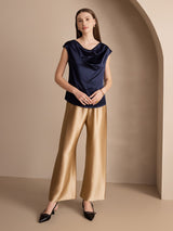 [Tummansininen] SilkSilky-FI Cap Sleeve Cowl Neck Naisten T-paita 005