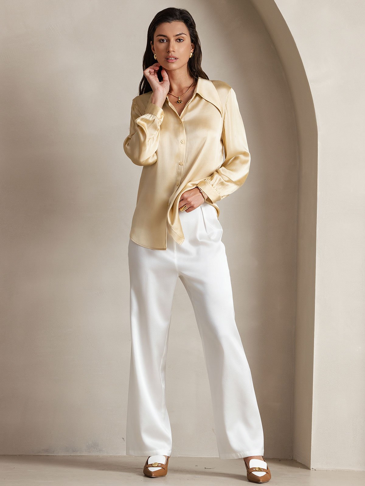 [Valkoinen] SilkSilky-FI 19Momme Womens Pants 006