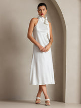 [Valkoinen] SilkSilky-FI Sleeveless Tie Neck Mekko 005