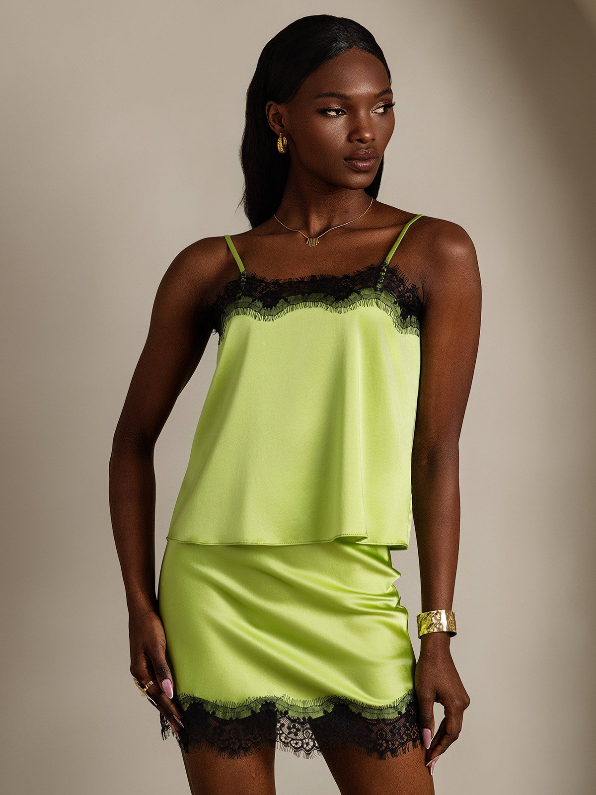 SilkSilky-FI 19Momme Camisole Set Mintunvihreä 001