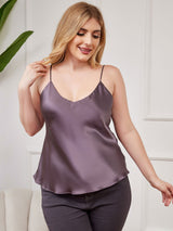[Purppuranharmaa] SilkSilky-FI Spagettihihna V Pääntie Plus-koon Camisole Top 003
