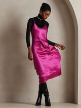 [Ruusunpunainen] SilkSilky-FI Spaghetti Strap V Neck Mekko 004