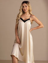[Riisibeige] SilkSilky-FI Spaghetti Strap V Neck Yöpaita 006