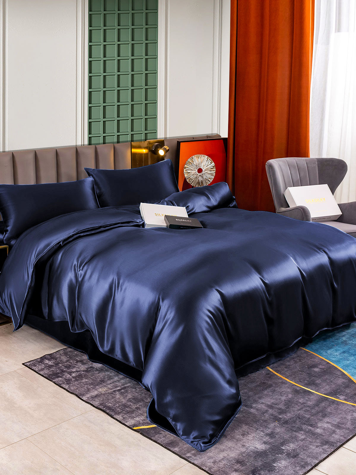 [Tummansininen] SilkSilky-FI 25Momme Bedding Set 003