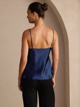 [Tummansininen] SilkSilky-FI Spaghetti Strap V Neck Camisole Top 002