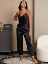 [Musta] SilkSilky-FI Spagettihihna V Pääntie Camisole Setti 005