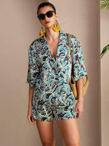 [Sinituore Kasvitieteellinen] SilkSilky-FI Short Sleeve Notch Collar Naisten Pyjamat 001