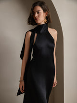 [Musta] SilkSilky-FI Sleeveless Tie Neck Mekko 003