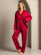 [Viini] SilkSilky-FI 19Momme Pitkähihainen Notkokaulus Naisten Pyjamat 004