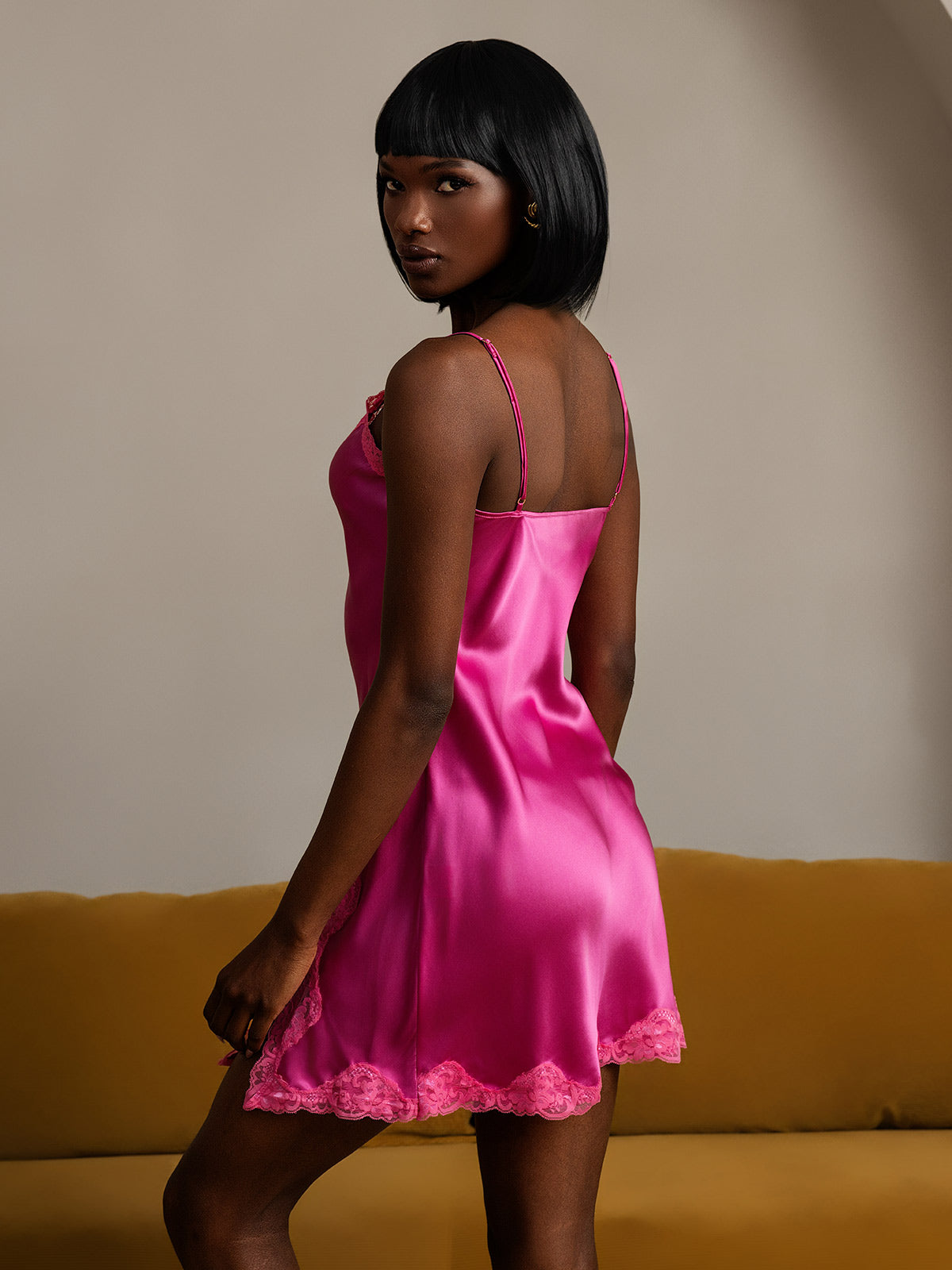 [Kuuma Pinkki] SilkSilky-FI Pure Silk Sleeveless V Neck Yöpaita 002