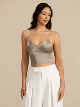 [Khaki] SilkSilky-FI Spaghetti Strap V Neck Camisole Top 003
