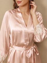[Pinkki] SilkSilky-FI 3/4 Sleeve V Neck Yöpaita ja Aamutakkisetti 009