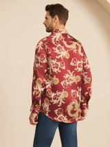 [Viininpunainen Lohikäärme] SilkSilky-FI Long Sleeve Lapel Collar Miesten Paita 002