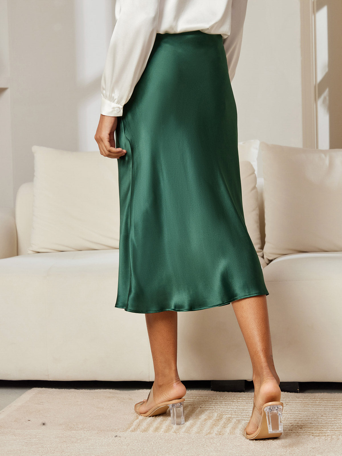 [Tummanvihreä] SilkSilky-FI 19Momme Pure Silk Skirt 003
