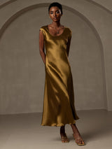 [Ruskea] SilkSilky-FI Cap Sleeve Scoop Neck Mekko 007