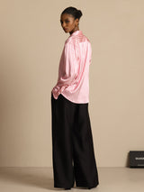 [Rosa Raita] SilkSilky-FI Long Sleeve Lapel Collar Naisten paita 006