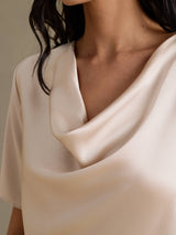 [Beige] SilkSilky-FI Short Sleeve Cowl Neck Naisten Puserot 004