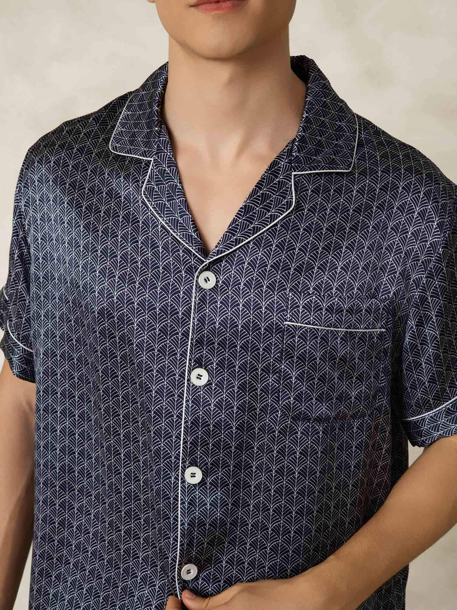 [LaivastoGinkgo] SilkSilky-FI Lapel Collar Miesten Pyjamat 007