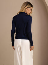 [Tummansininen] SilkSilky-FI Long Sleeve Wrap Naisten Puserot 002