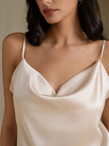 [Beige] SilkSilky-FI Spaghetti Strap Cowl Neck Camisole Top 004