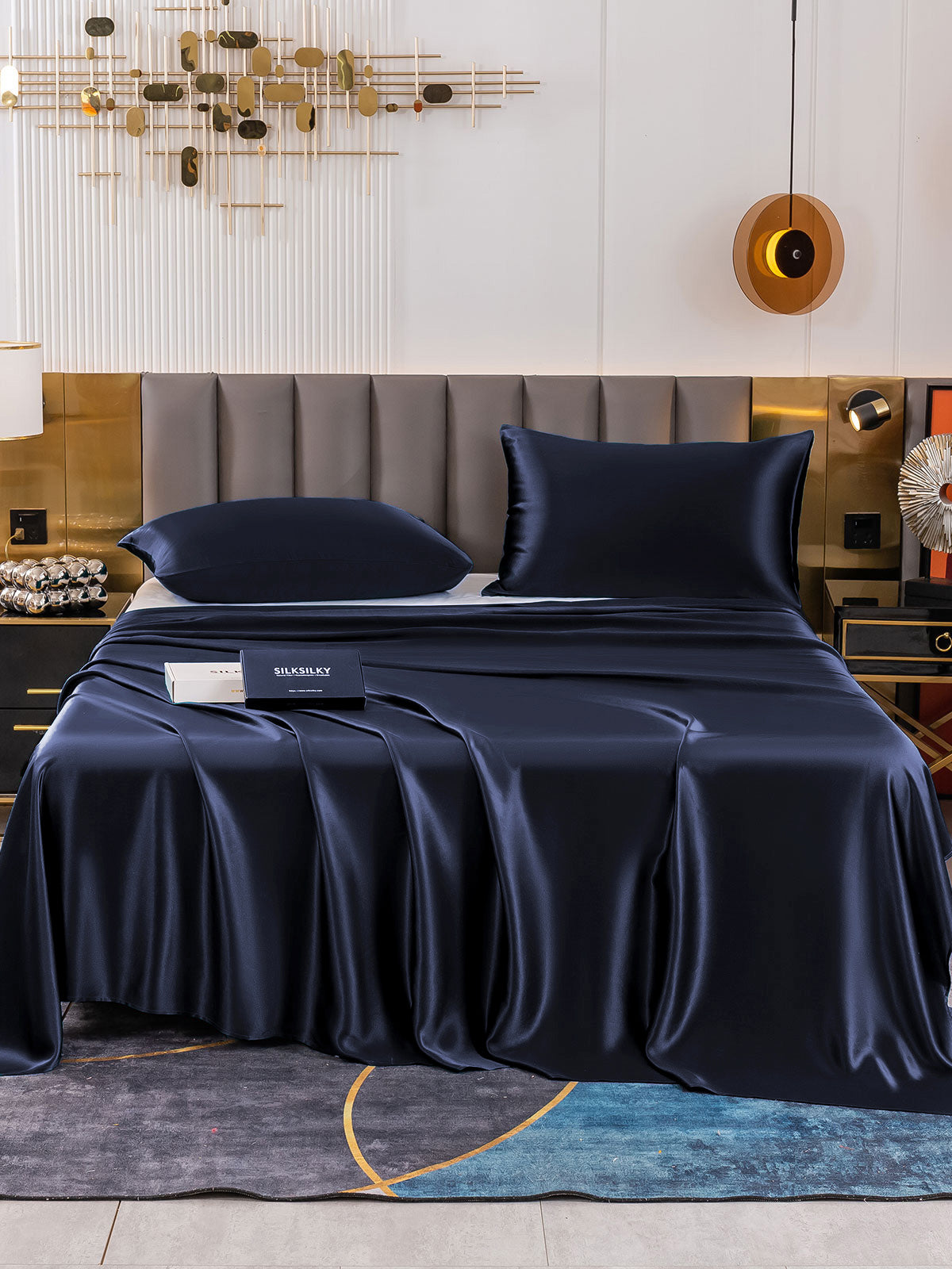 [Tummansininen] SilkSilky-FI 19Momme Bedding Set 002