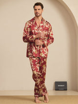 [Viininpunainen Lohikäärme] SilkSilky-FI Long Sleeve Notkokaulus Miesten Pyjamat 003