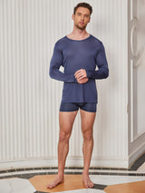 [Tummansininen] SilkSilky-FI Long Sleeve Round Neck Miesten T-paita 005