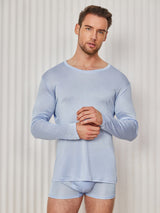 [Vaaleansininen] SilkSilky-FI Long Sleeve Round Neck Miesten T-paita 003