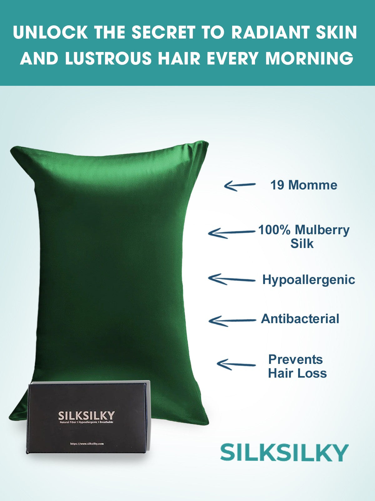 [Tummanvihreä] SilkSilky-FI 19Momme Pillowcase 002