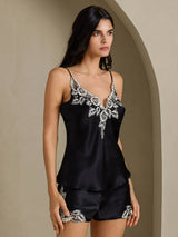 [Musta] SilkSilky-FI Spaghetti Strap V Neck Camisole Setti 005