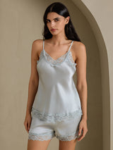 [Harmaansininen] SilkSilky-FI Spaghetti Strap V Neck Camisole Setti 001