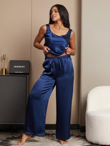 [Tummansininen] SilkSilky-FI Hihaton Neliskulmainen Kaulus Camisole Setti 003
