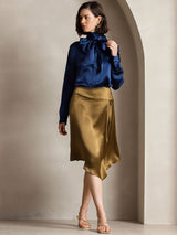 [Tummansininen] SilkSilky-FI Long Sleeve Tie Neck Pusero 007