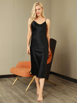 [Musta] SilkSilky-FI Spaghetti Strap V Neck Yöpaita 006