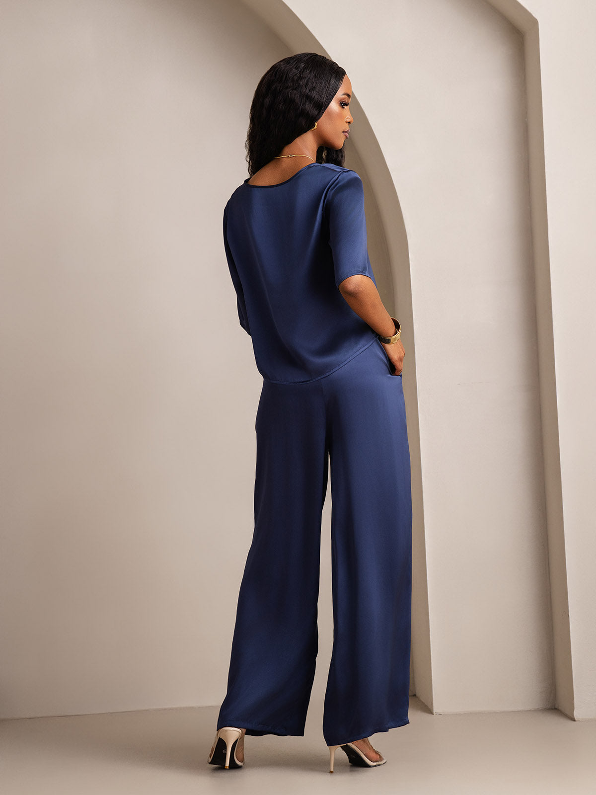 [Tummansininen] SilkSilky-FI Womens Pajamas 002
