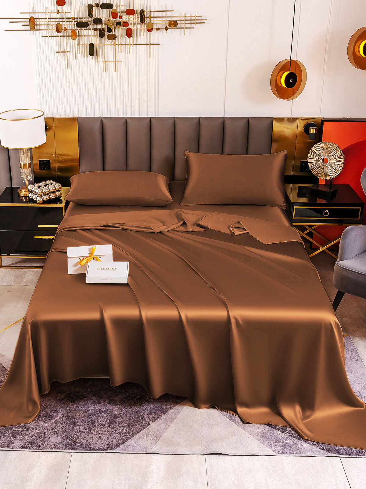 [Kahvi] SilkSilky-FI 19Momme Bedding Set 002
