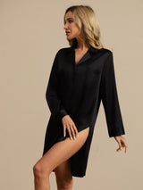 [Musta] SilkSilky-FI Long Sleeve Lapel Collar Unipaita 003