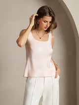 [Pinkki] SilkSilky-FI 19Momme Hihaton Syvä Pyöreä Pääntie Camisole Top 002