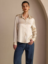 [Riisibeige] SilkSilky-FI Long Sleeve Lapel Collar Naisten paita 004