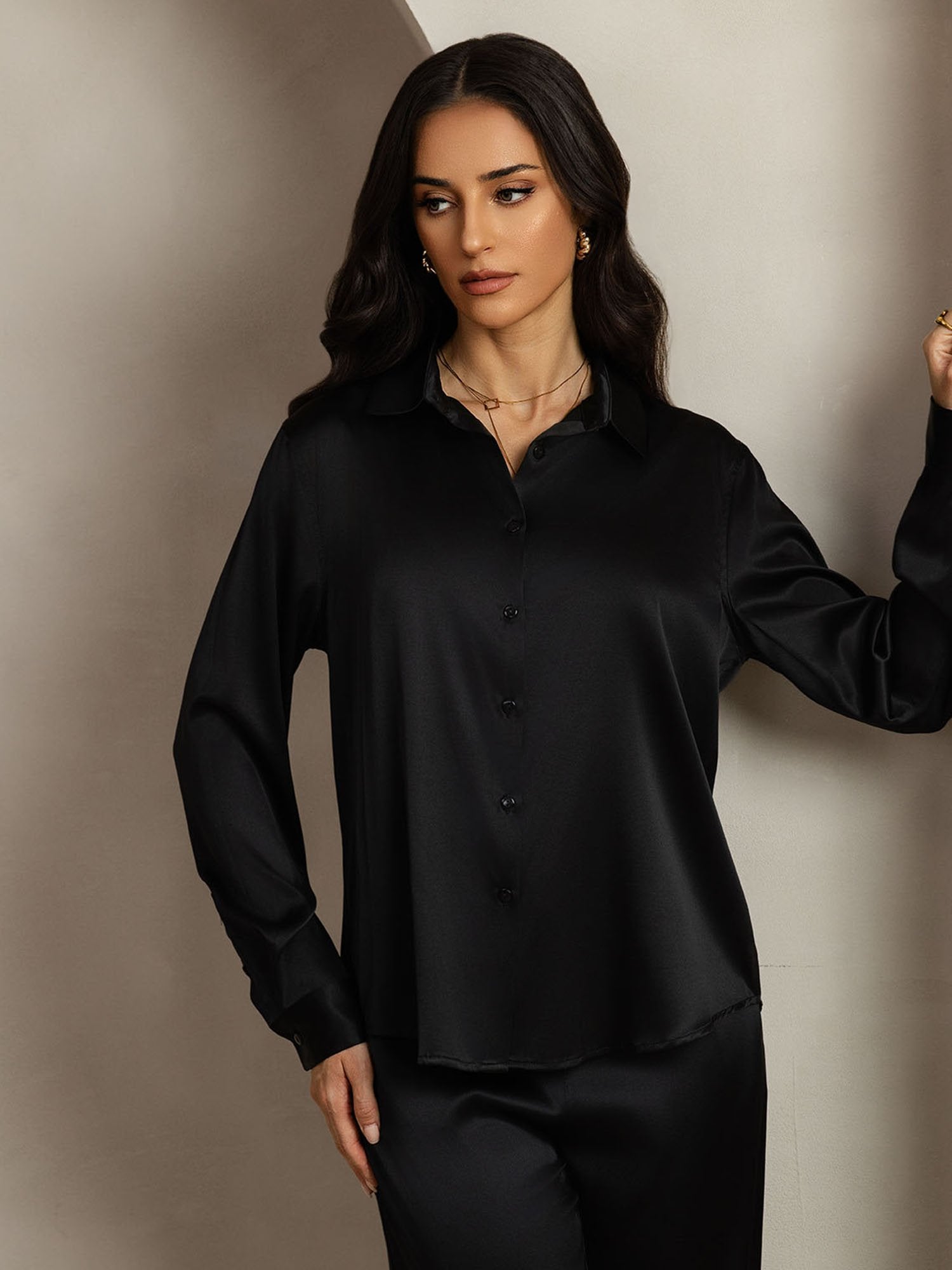 [Musta] SilkSilky-FI 19Momme Lapel Collar Women''s Outfit Sets 005