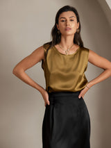 [Ruskea] SilkSilky-FI Sleeveless Round Neck Camisole Top 004
