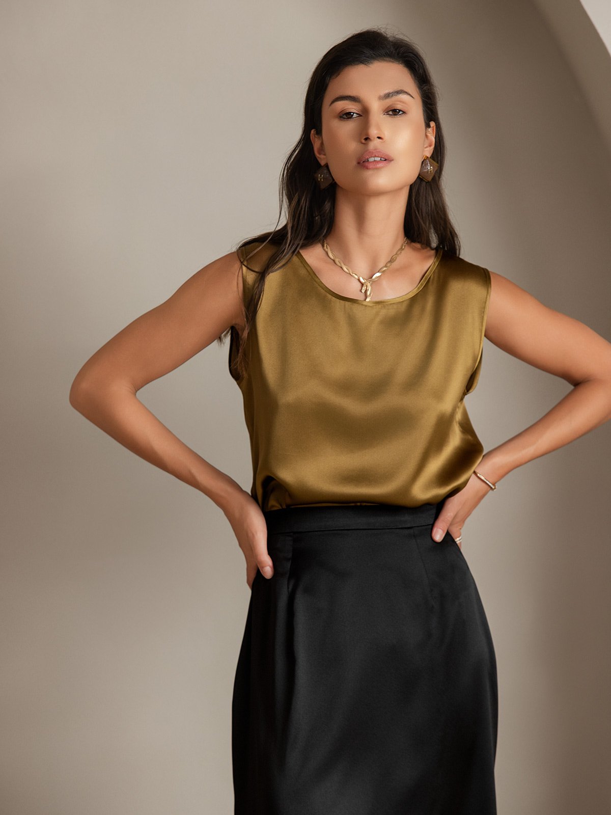 [Ruskea] SilkSilky-FI 19Momme Camisoles 004