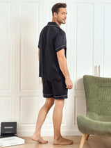 [Musta] SilkSilky-FI Short Sleeve Notkokaulus Miesten Pyjamat 002