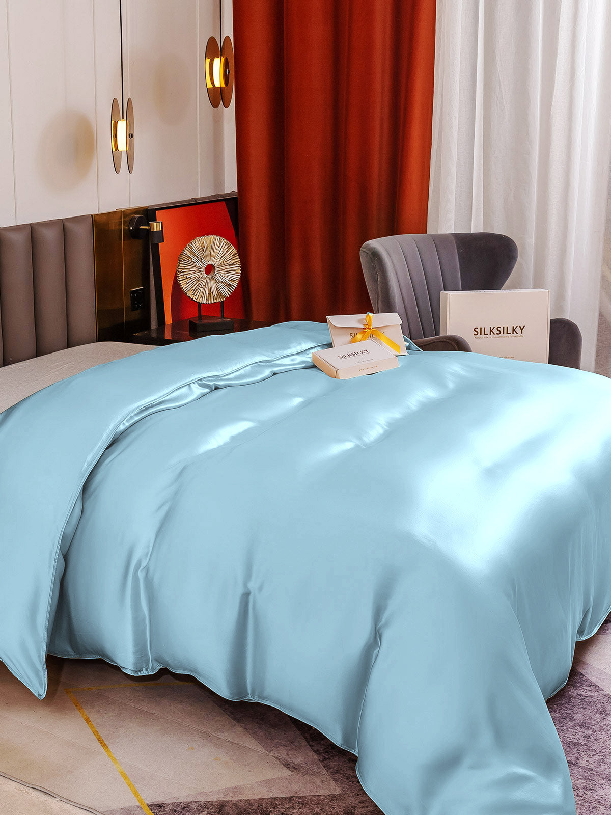 [Vaaleansininen] SilkSilky-FI 19Momme Duvet Cover 002