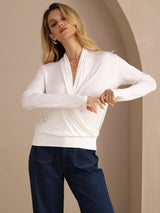 [Valkoinen] SilkSilky-FI Long Sleeve Wrap Naisten Puserot 003