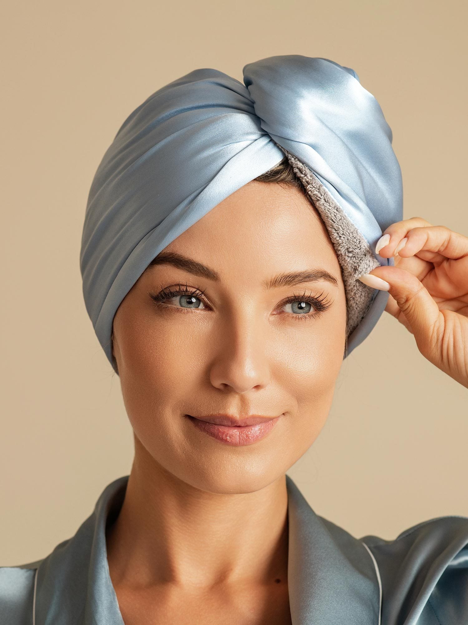 [Taivaansininen] SilkSilky-FI Hair Towel Wrap 006,